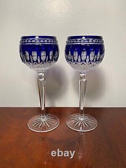 New in Box 2 WATERFORD CRYSTAL Clarendon Cobalt Blue Hocks Wine Glasses Goblets