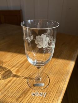 Noritake Virtue 868 Etched Rose Lead Crystal Glass Set 15pc Japan 8 Water 7 Wine