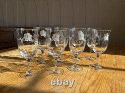 Noritake Virtue 868 Etched Rose Lead Crystal Glass Set 15pc Japan 8 Water 7 Wine