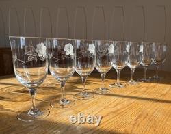 Noritake Virtue 868 Etched Rose Lead Crystal Glass Set 15pc Japan 8 Water 7 Wine