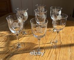 Noritake Virtue 868 Etched Rose Lead Crystal Glass Set 15pc Japan 8 Water 7 Wine