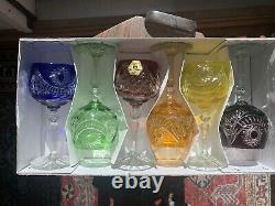 OLENKA TARNOW CRYSTAL GLASS MULTI-COLORED LIQUOR/WINE GLASSES set of 6