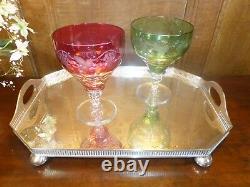 PAIR John Walsh/French CRYSTAL FRUITING VINE cut to clear LARGE WINES 5.6