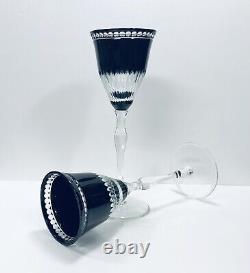 Pair Ajka Black Onyx Cut To Clear Crystal Wine Glasses