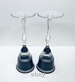 Pair Ajka Black Onyx Cut To Clear Crystal Wine Glasses