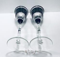 Pair Ajka Black Onyx Cut To Clear Crystal Wine Glasses