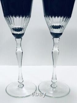 Pair Ajka Black Onyx Cut To Clear Crystal Wine Glasses