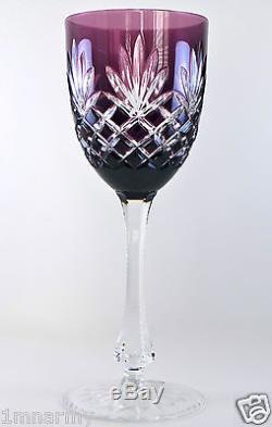 Pair Ajka Odessa Wine Glasses Goblets Amethyst Purple Cased Crystal 8.75h