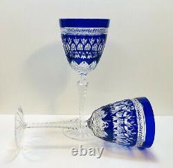 Pair Ajka Parisian Cobalt Blue Cut To Clear Crystal Wine Goblets