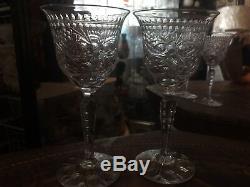 Pair Antique Thomas Webb cut crystal goblet wine vintage English glass stemware