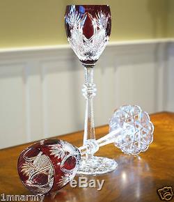Pair Faberge Czar Imperial Wine Glass Goblet Ruby Red Cased Crystal, Signed