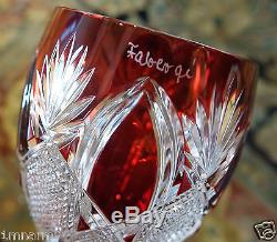 Pair Faberge Czar Imperial Wine Glass Goblet Ruby Red Cased Crystal, Signed