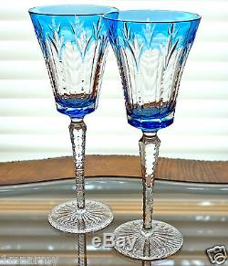 Pair Faberge Grand Palais Wine Glass Goblets 9-5/8h, Lt Blue Cased Crystal