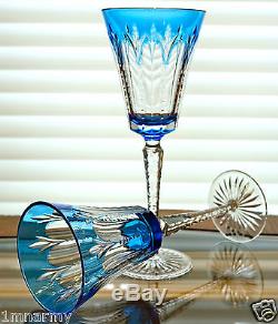 Pair Faberge Grand Palais Wine Glass Goblets 9-5/8h, Lt Blue Cased Crystal