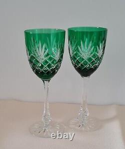 Pair Faberge Odessa Emerald Green Lead Crystal Wine Glasses, New, Marked