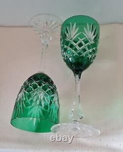 Pair Faberge Odessa Emerald Green Lead Crystal Wine Glasses, New, Marked