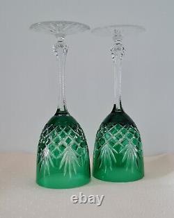 Pair Faberge Odessa Emerald Green Lead Crystal Wine Glasses, New, Marked