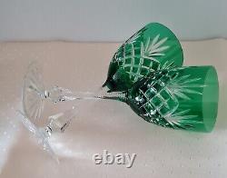 Pair Faberge Odessa Emerald Green Lead Crystal Wine Glasses, New, Marked