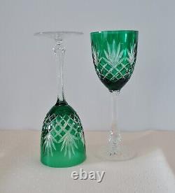 Pair Faberge Odessa Emerald Green Lead Crystal Wine Glasses, New, Marked