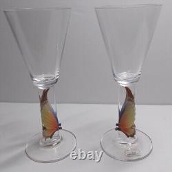 Pair Of Butterfly Wine Glasses Franz Porcelin On Lead Crystal Austrian