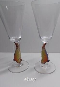 Pair Of Butterfly Wine Glasses Franz Porcelin On Lead Crystal Austrian