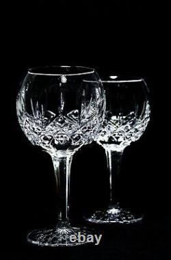 Pair Of Fine WATERFORD Ballon Wine Lismore Cut Tall Crystal Glasses