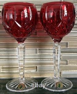 Pair Of Waterford Crystal Lismore Crimson Hock Wine Glasses, Made In Poland