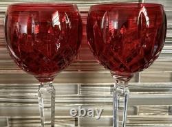 Pair Of Waterford Crystal Lismore Crimson Hock Wine Glasses, Made In Poland
