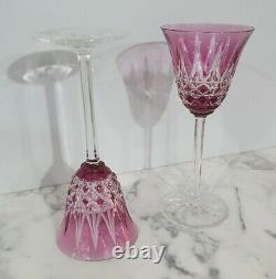 Pair St Louis Crystal Wine Glasses Amethyst Purple Stamped Cristal Saint Louis
