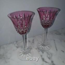 Pair St Louis Crystal Wine Glasses Amethyst Purple Stamped Cristal Saint Louis
