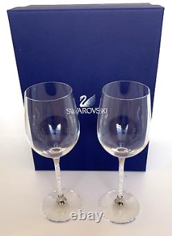 Pair Swarovski Crystalline Stem Red Wine Glasses Footed Weinberg 626624 Vintage