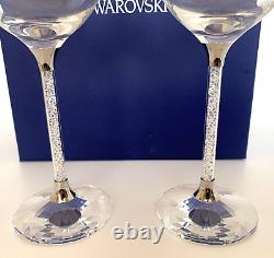 Pair Swarovski Crystalline Stem Red Wine Glasses Footed Weinberg 626624 Vintage