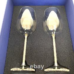 Pair Swarovski Crystalline Stem Red Wine Glasses Footed Weinberg 626624 Vintage