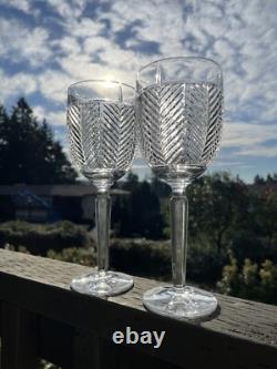 Pair VTG Ralph Lauren Crystal Goblet Herringbone Water Wine Glasses 9.25