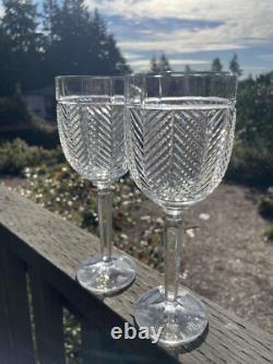 Pair VTG Ralph Lauren Crystal Goblet Herringbone Water Wine Glasses 9.25