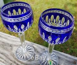 Pair Waterford Clarendon Cobalt Blue Crystal Wine Hocks Signed by Jim O'Leary