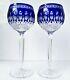 Pair Waterford Clarendon Cobalt Blue Lead-crystal Wine Glass Goblet