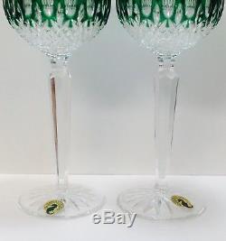 Pair Waterford Clarendon Emerald Cut To Clear Crystal Wine Glasses ARTIST SIGNED