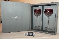 Pair Waterford Clarendon cranberry red Ruby Hock Wine Glasses crystal Mint w Box