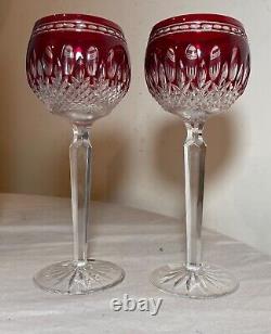 Pair Waterford Clarendon cranberry red Ruby Hock Wine Glasses crystal Mint w Box