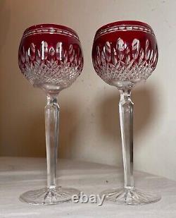 Pair Waterford Clarendon cranberry red Ruby Hock Wine Glasses crystal Mint w Box