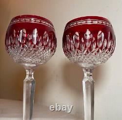 Pair Waterford Clarendon cranberry red Ruby Hock Wine Glasses crystal Mint w Box