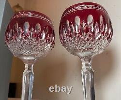 Pair Waterford Clarendon cranberry red Ruby Hock Wine Glasses crystal Mint w Box