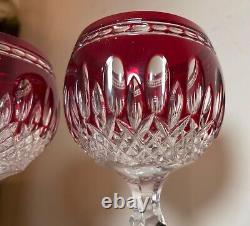 Pair Waterford Clarendon cranberry red Ruby Hock Wine Glasses crystal Mint w Box