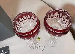 Pair Waterford Clarendon cranberry red Ruby Hock Wine Glasses crystal Mint w Box