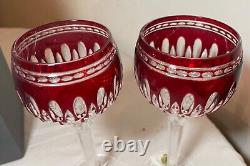 Pair Waterford Clarendon cranberry red Ruby Hock Wine Glasses crystal Mint w Box