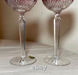 Pair Waterford Clarendon cranberry red Ruby Hock Wine Glasses crystal Mint w Box