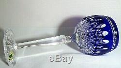 Pair Waterford Crystal Clarendon Cobalt Blue Wine Hock Glasses, New, Signed