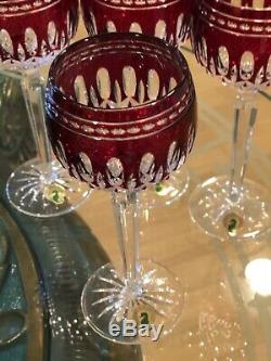 Pair Waterford Crystal Clarendon Pattern Ruby Wine Hocks Glasses Never Used