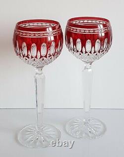 Pair Waterford Crystal Clarendon Ruby Red Wine Hock Glasses, New, Signed